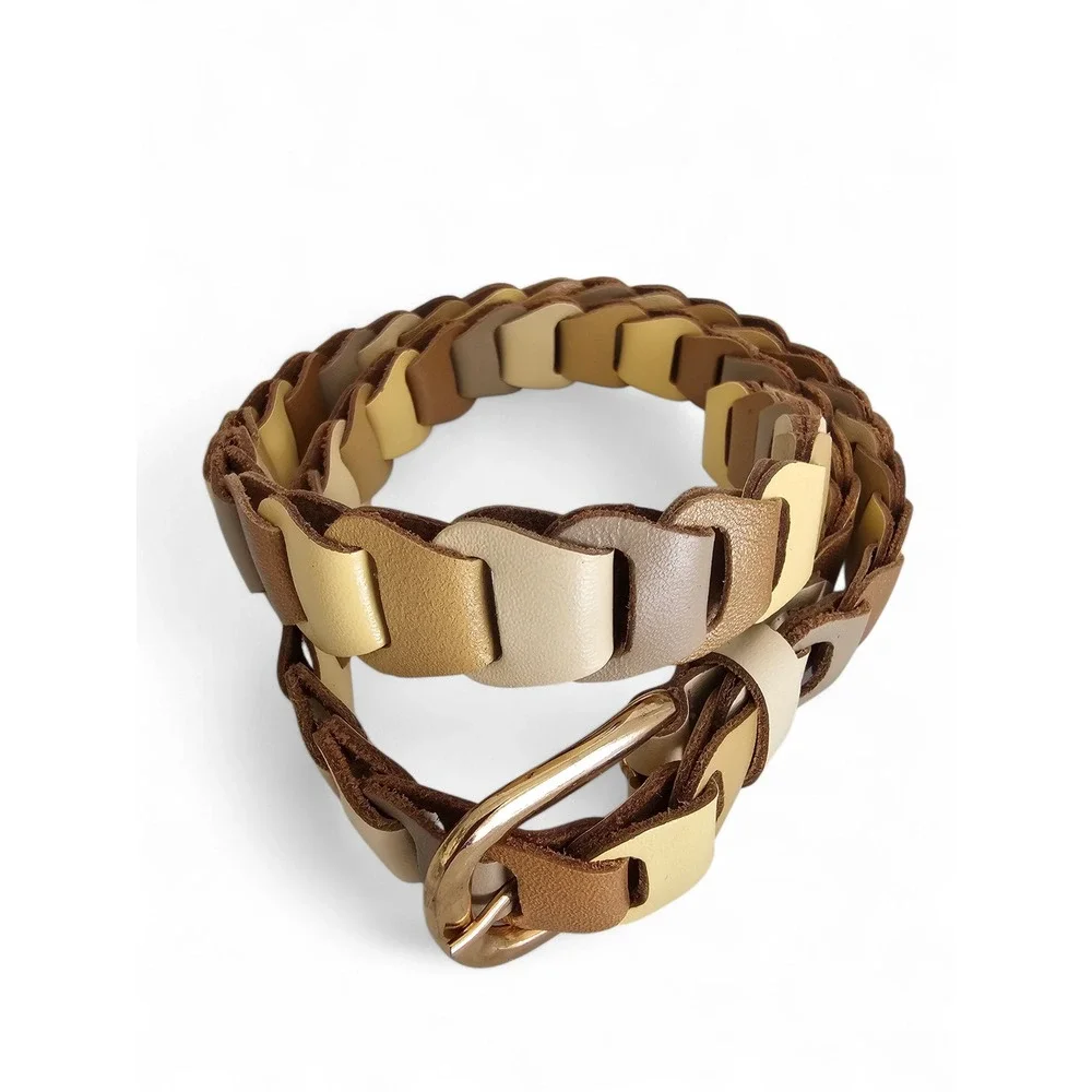 Interlocking‎ Link Belt Women's M/L Tan Neutral Multi-Tone Leather Boho
